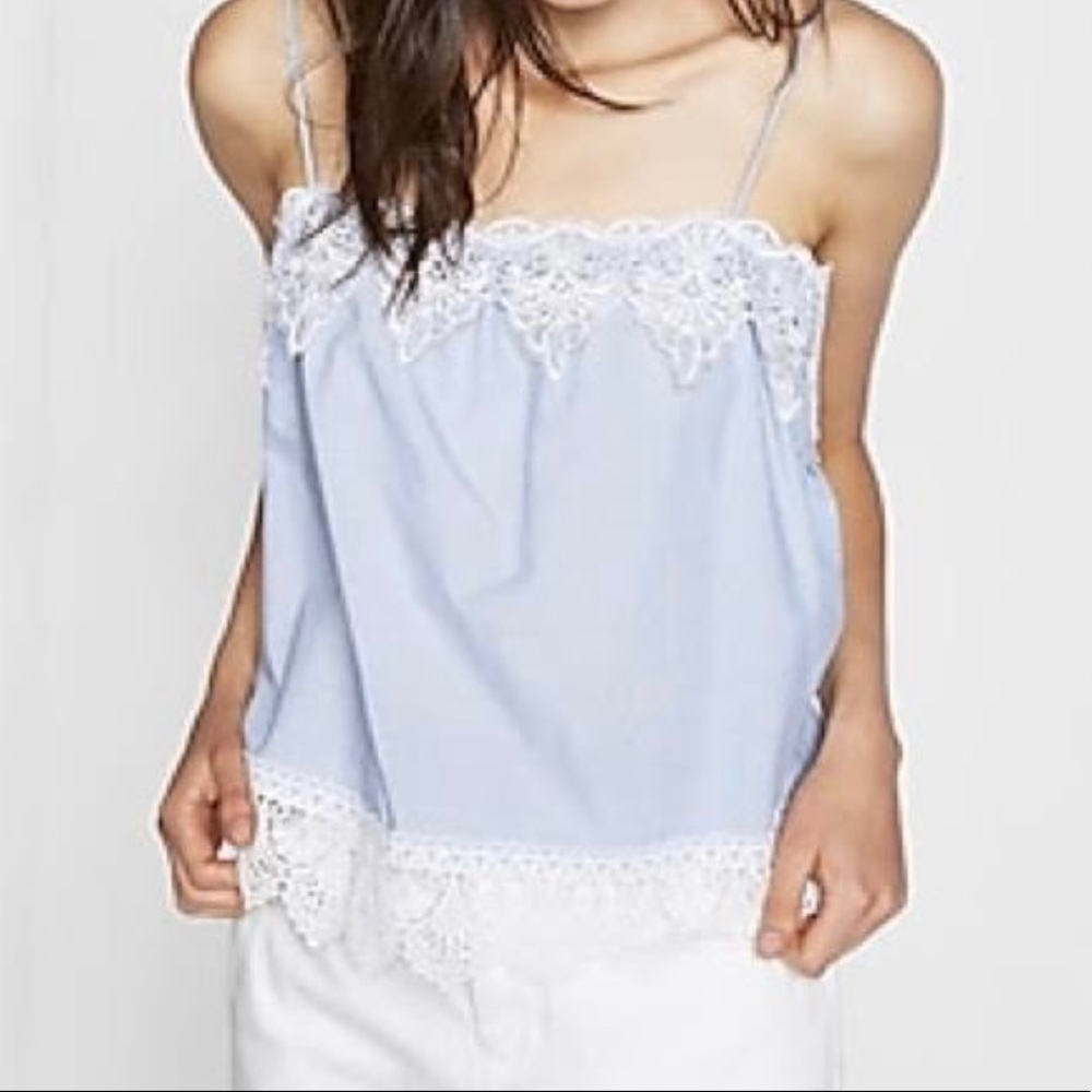 Express blue blouse w/ white lace size L